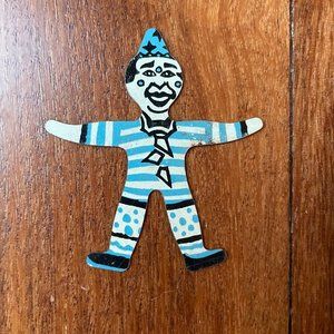 Vintage 1940s tin litho Cracker Jack Premium Tin Clown Prize Toy